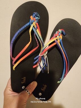 SHEIN Black Sandals with Multicolor Braided Straps